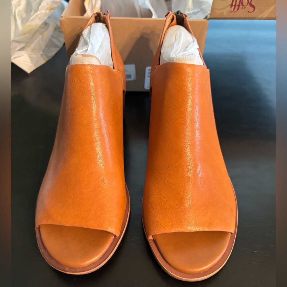 Tan Ankle Boots with Open Toe and Slip-On Design
